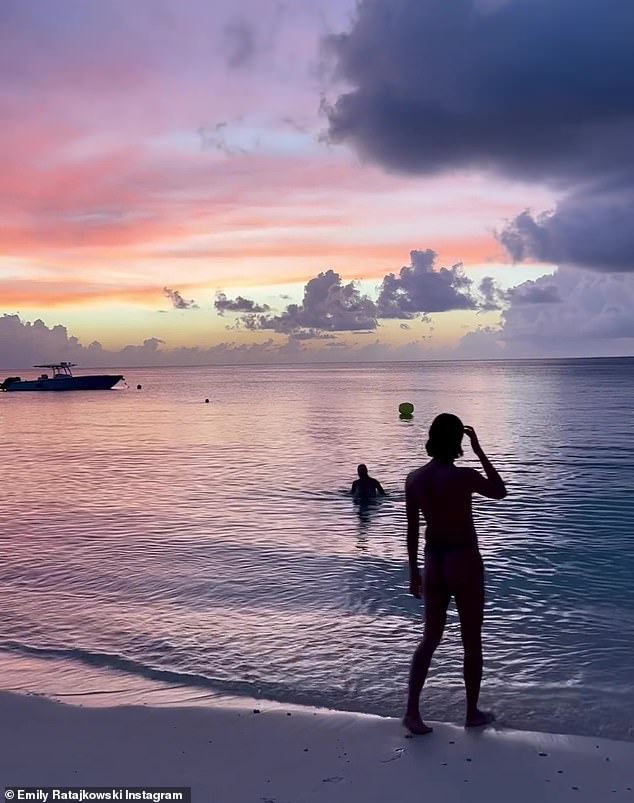 Sunset on the beach: Later, she shared a quick video panning over the beach and the watercolor sunset skies meeting the clear ocean water