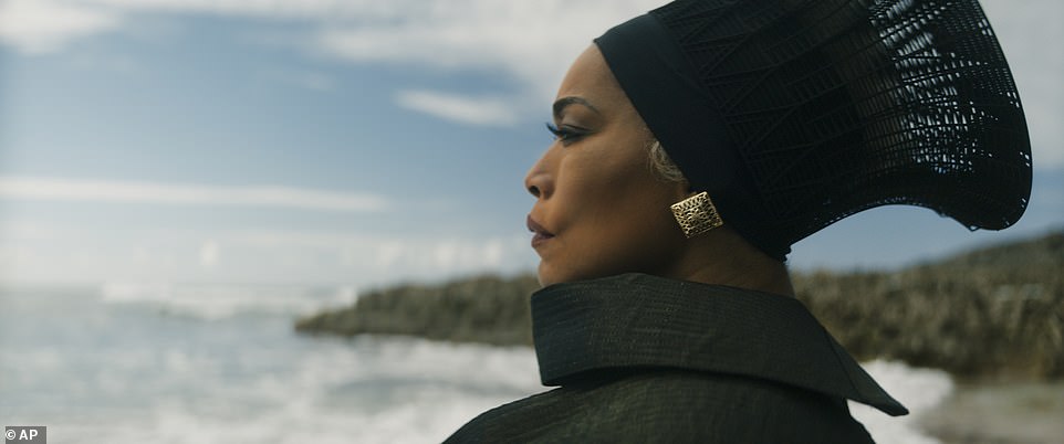 Tragic: In the blockbuster Marvel sequel Bassett portrays Ramonda who is The Sovereign Queen Mother of Wakanda who is grieving the death of her son T'Challa (Boseman)