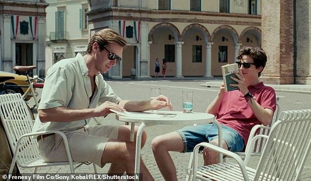 The film: In 2021 Armie was faced with numerous sexual assault allegations when screenshots of direct messages between him and several women were released; Armie and Timothee Chalamet seen in the 2017 film Call Me by Your Name