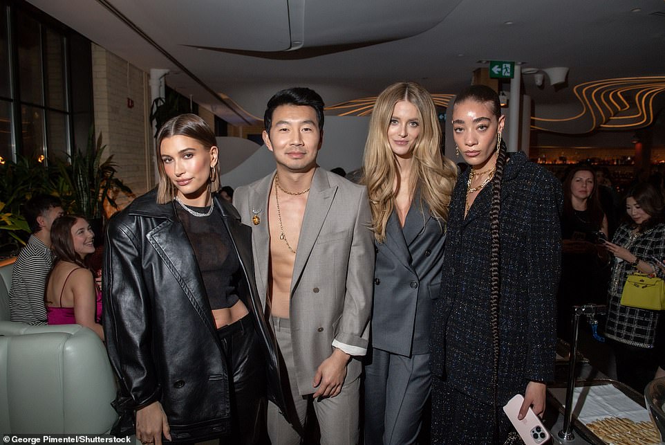 Mingling: Once inside the event venue, Hailey mingled with the likes of Marvel hunk Simu Liu and fellow runway mavens Kate Bock and Reign Judge