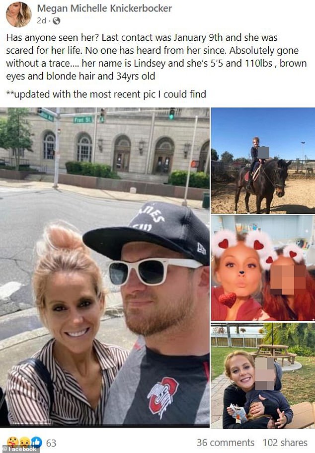 Social media search: Lindsey's sister Megan Knickerbocker posted several photos of Lindsey on Facebook