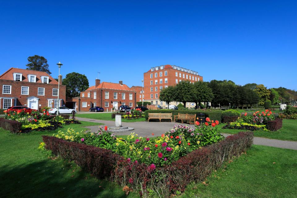 Summer view of the Parkway gardens, Welwyn Garden City, Hertfordshire, England.