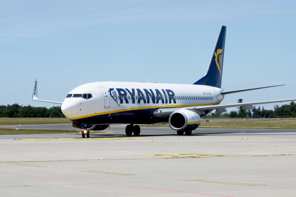 Boeing 737-800 of low-cost airline Ryanair on the tarmac at Frankfurt-Hahn Airport in Germany.
