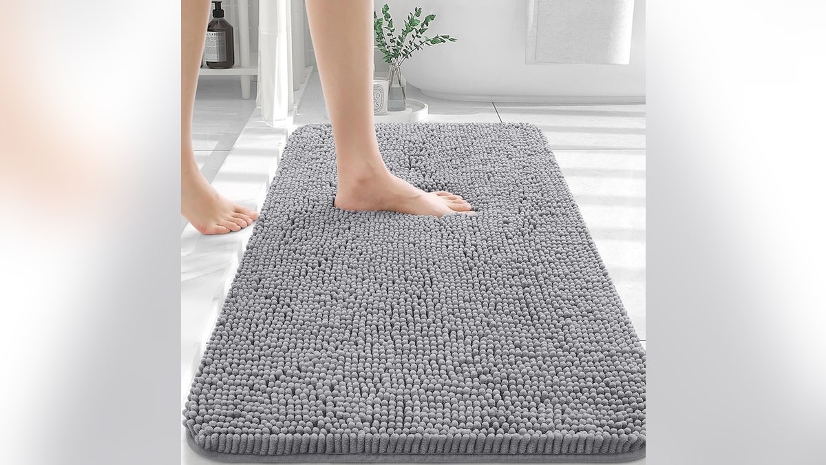 This bathroom rug uses a thick, cozy chenille fabric that’s super absorbent.