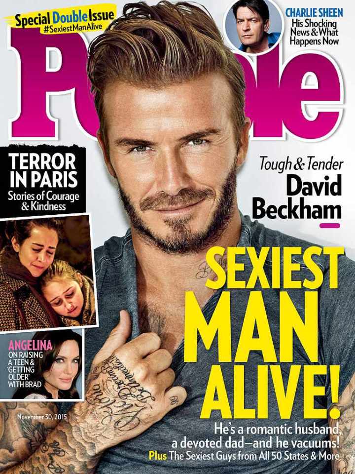 People magazine cover featuring David Beckham as "Sexiest Man Alive" for 2015.