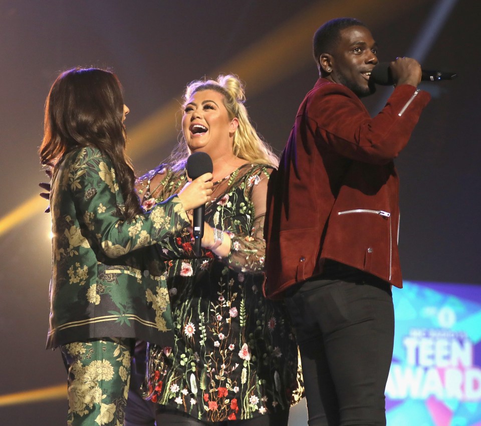 Amber Davies, Gemma Collins and Marcel Somerville speaking on stage at the BBC Radio 1 Teen Awards 2017.