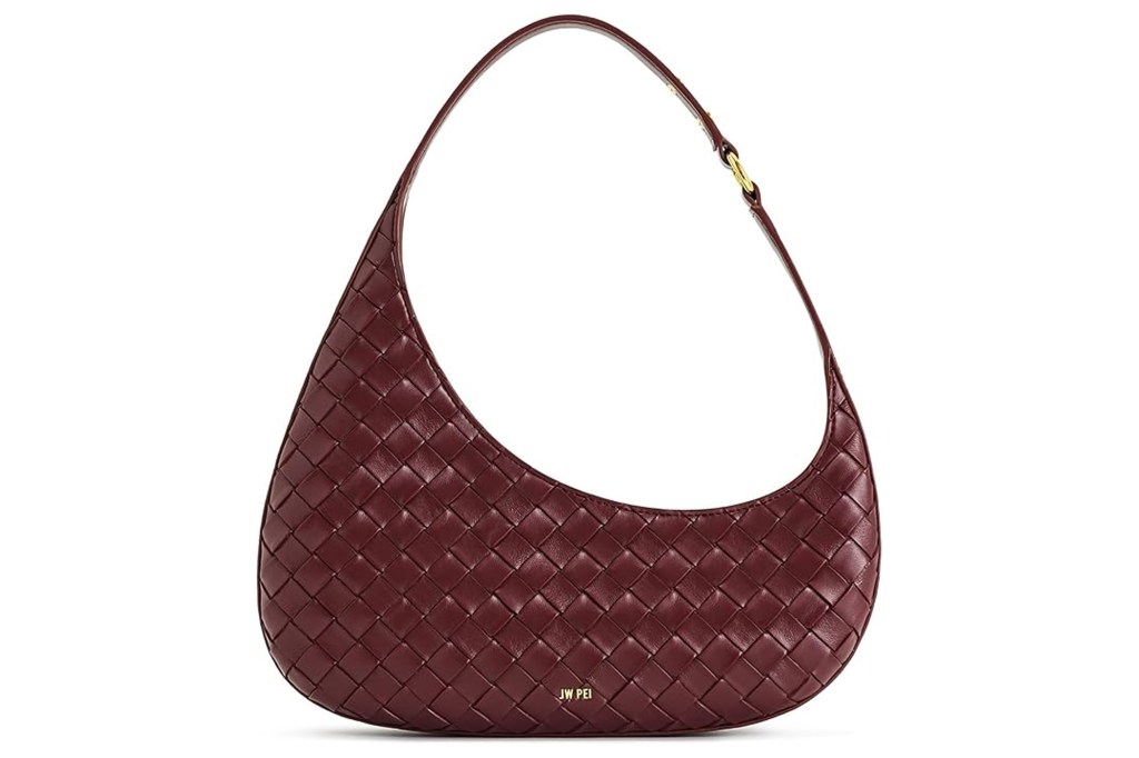 JW PEI Gabbi bag in a dark red woven material.